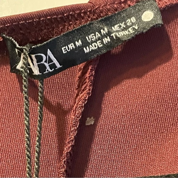 NWT ZARA Asymmetrical Maroon Midi Long Sleeve Dress Size Medium - Picture 4 of 4